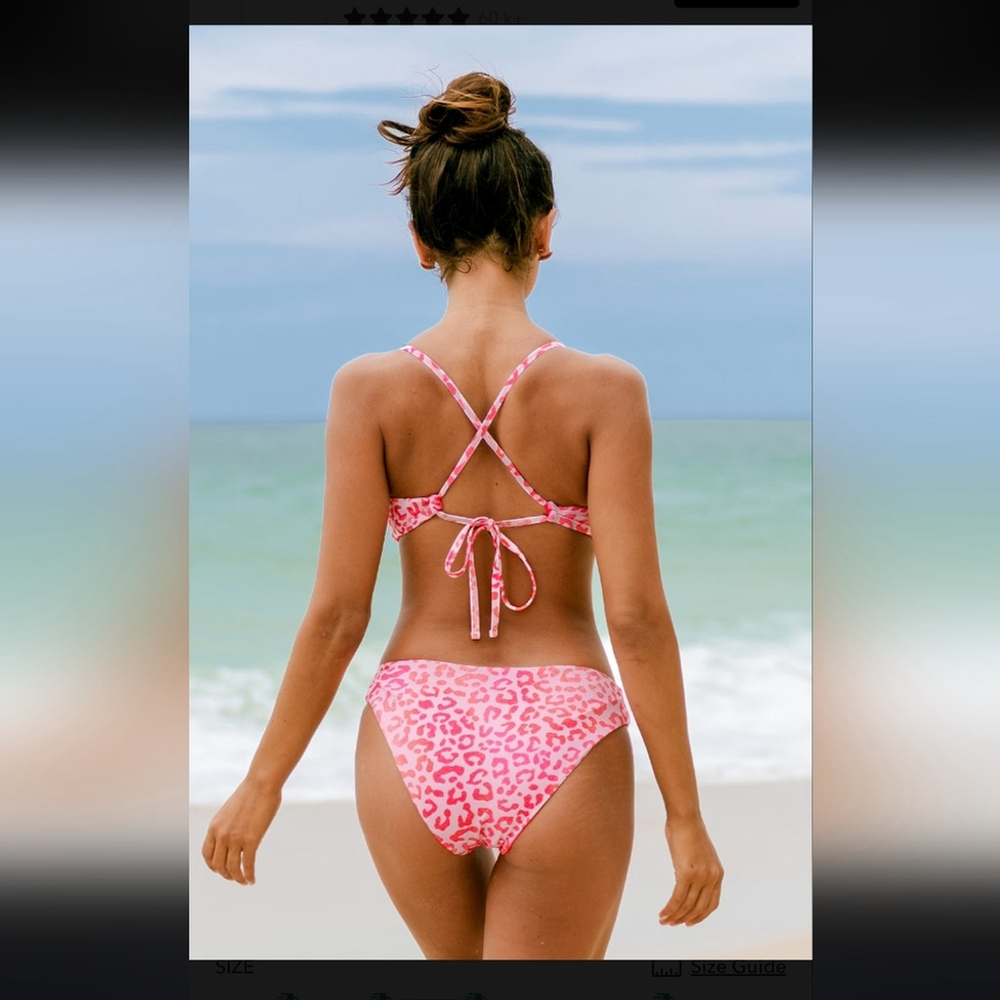 NWT Cupshe Reversible Pink Leopard Bikini Bralette-Medium & Bottoms-XS Set - Picture 3 of 16